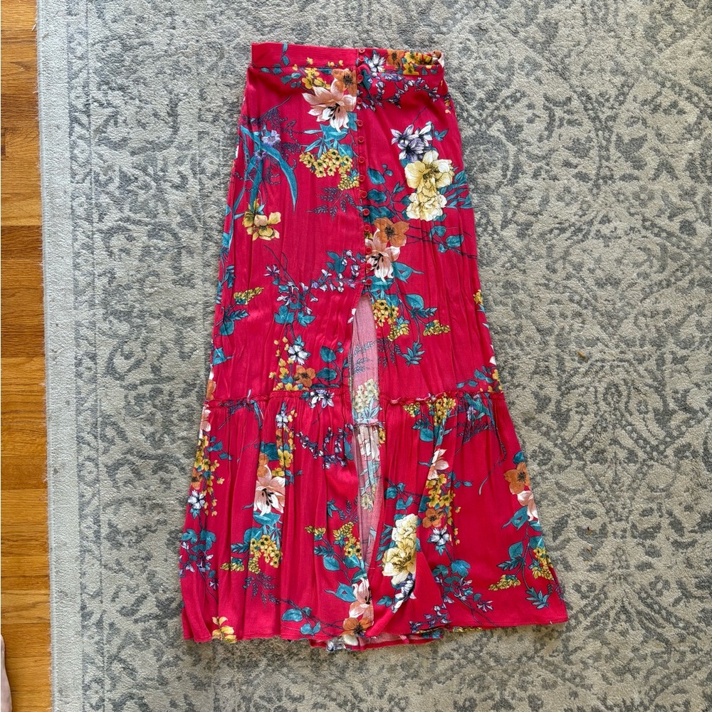 Band of Gypsies Red Floral Maxi Skirt
